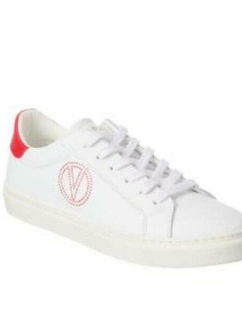 VALENTINO Women's Serena Logo Leather Platform Sneakers In White Red. Sz: 8.5
